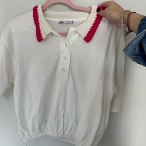 Zara White Shirt with Red Collar